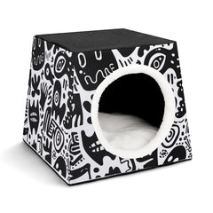 Monochrome Doodle All-Over Print Pet House