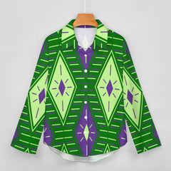 Women's Block Pop Art Long Sleeve Button-Down Hem Shirt