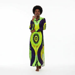Women's Button-Front Long Sleeve Collared Dress