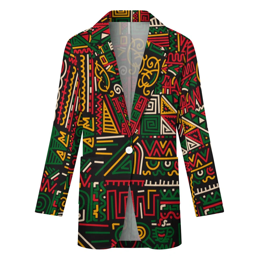 Women's Afrocentric Geometric Print Blazer Jacket