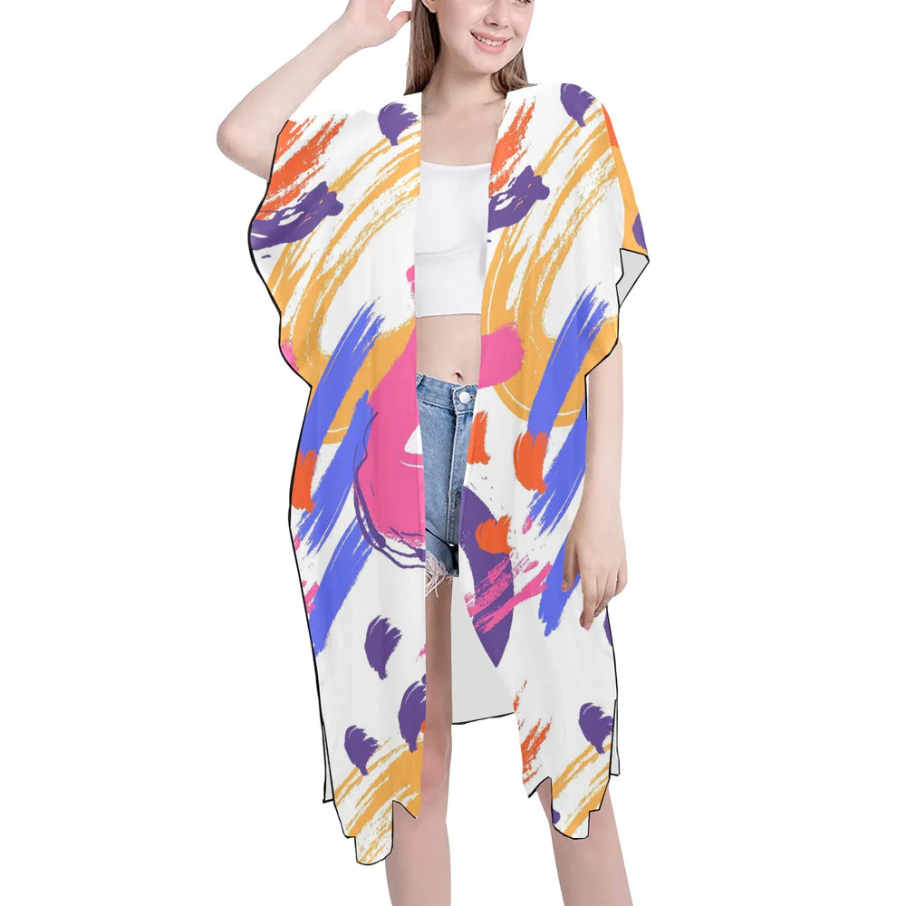 Women's Mid-Length Chiffon Cover-Up with Side Slits (H50)