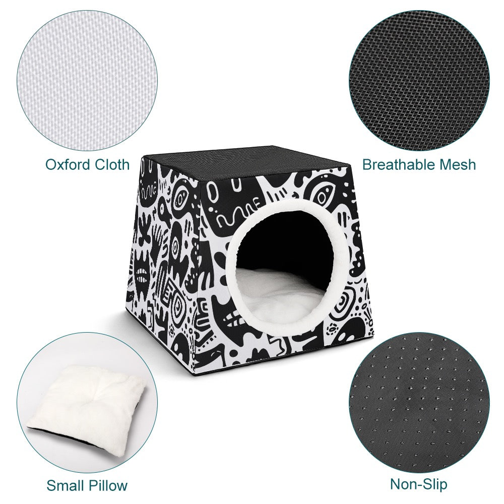 Monochrome Doodle All-Over Print Pet House