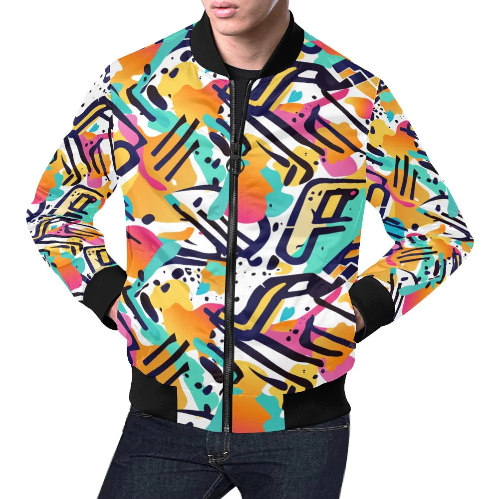 Men's All-Over Print Casual Bomber Jacket