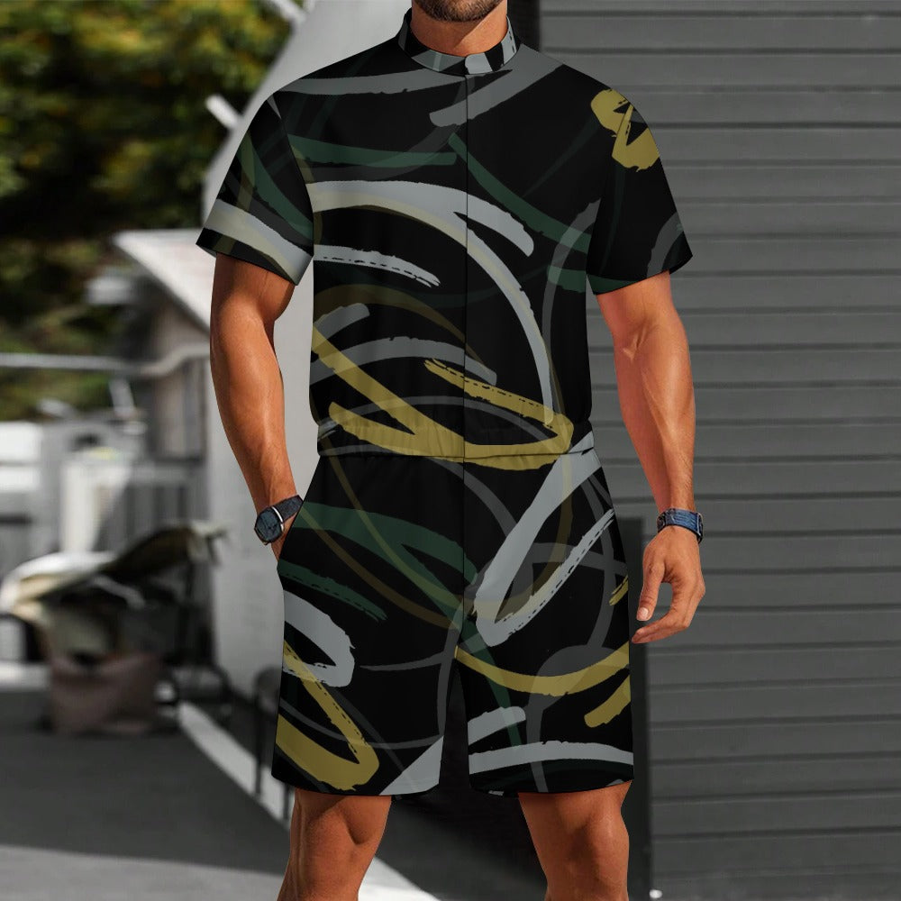 Men's one piece jumpsuit Short sleeved jumpsuit