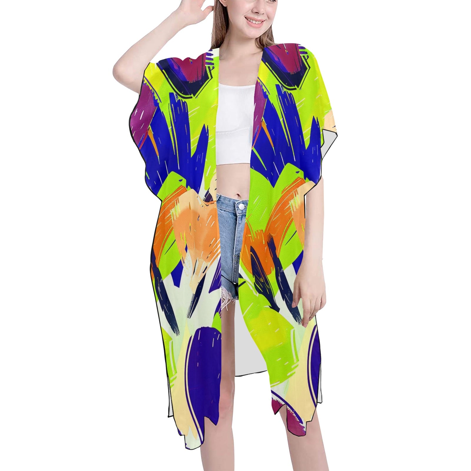 Women's Mid-Length Chiffon Cover-Up with Side Slits (H50)