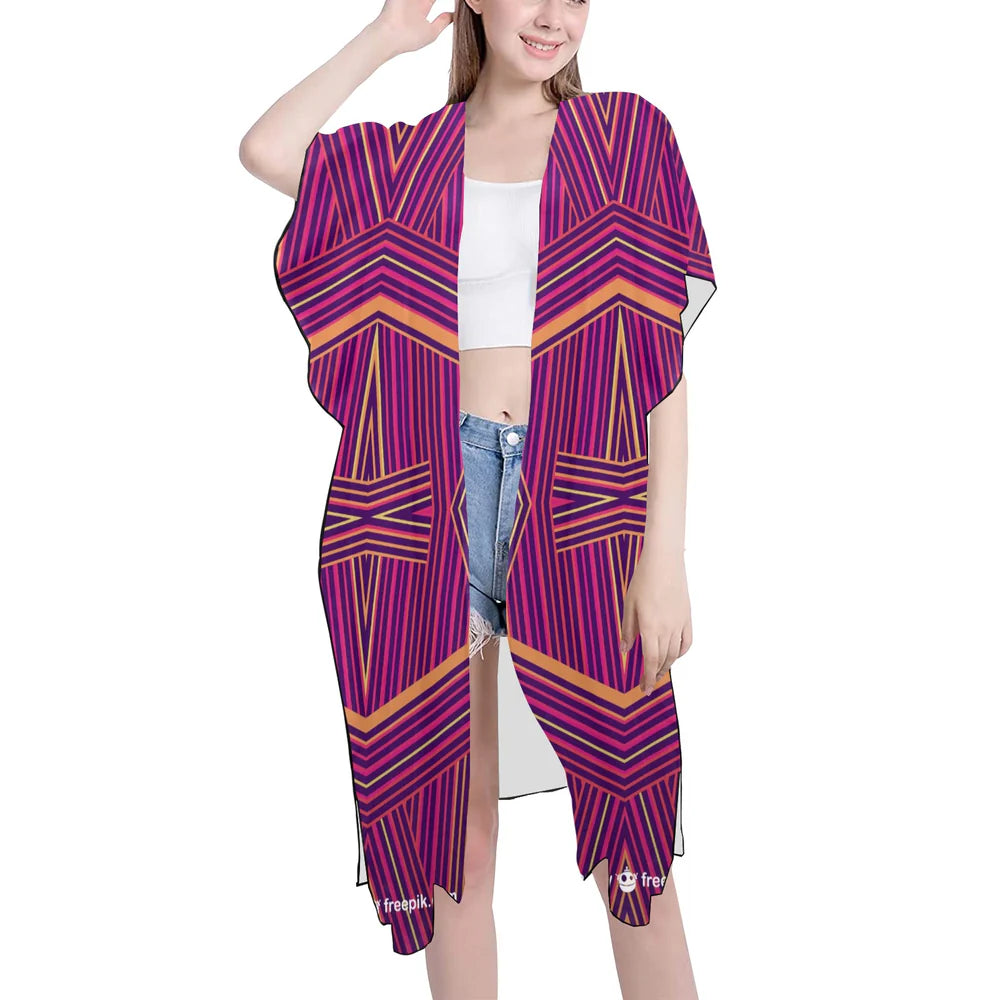 Women's Mid-Length Chiffon Cover-Up with Side Slits (H50)