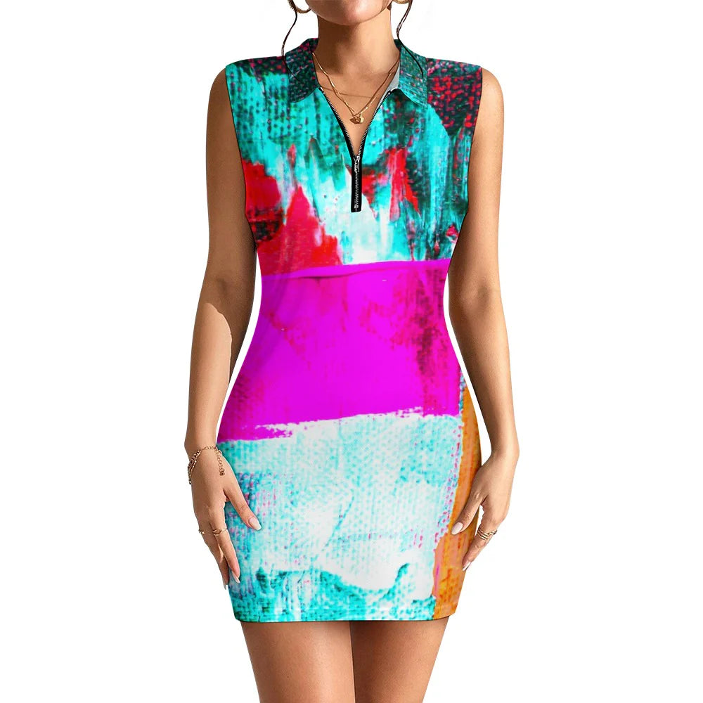 Women's Sleeveless Zip-Neck Bodycon Dress