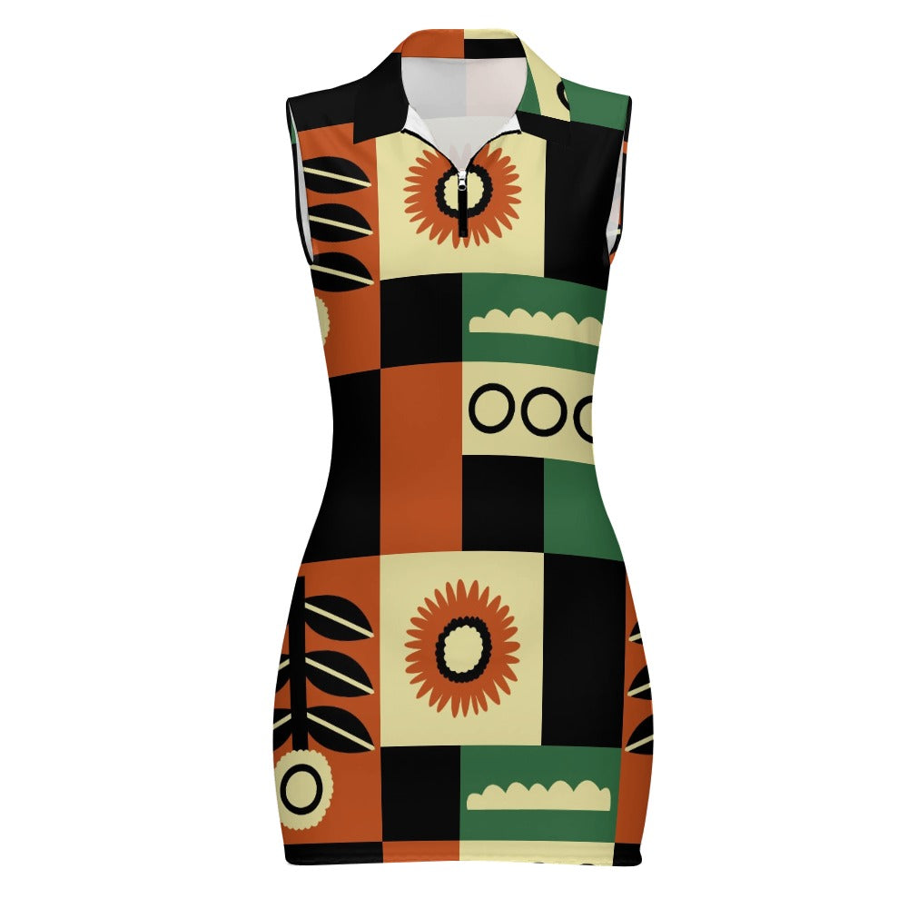 Women's Sleeveless Zip-Neck Bodycon Dress