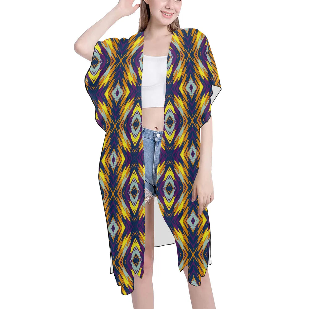 Women's Mid-Length Chiffon Cover-Up with Side Slits (H50)