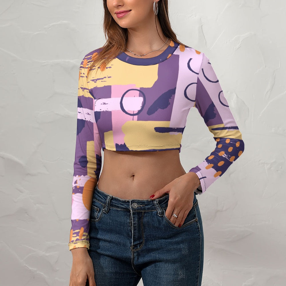 Women's Long Sleeve Round Neck Crop Top