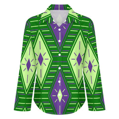 Women's Block Pop Art Long Sleeve Button-Down Hem Shirt