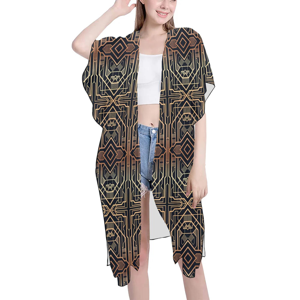 Women's Mid-Length Chiffon Cover-Up with Side Slits (H50)