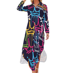 Women's Button-Front Long Sleeve Collared Dress
