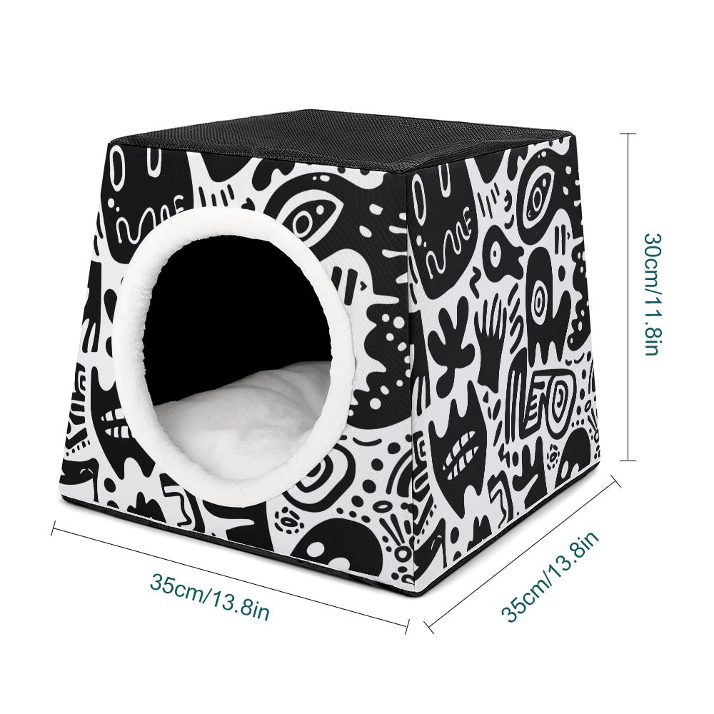 Monochrome Doodle All-Over Print Pet House