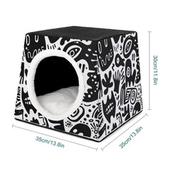 Monochrome Doodle All-Over Print Pet House