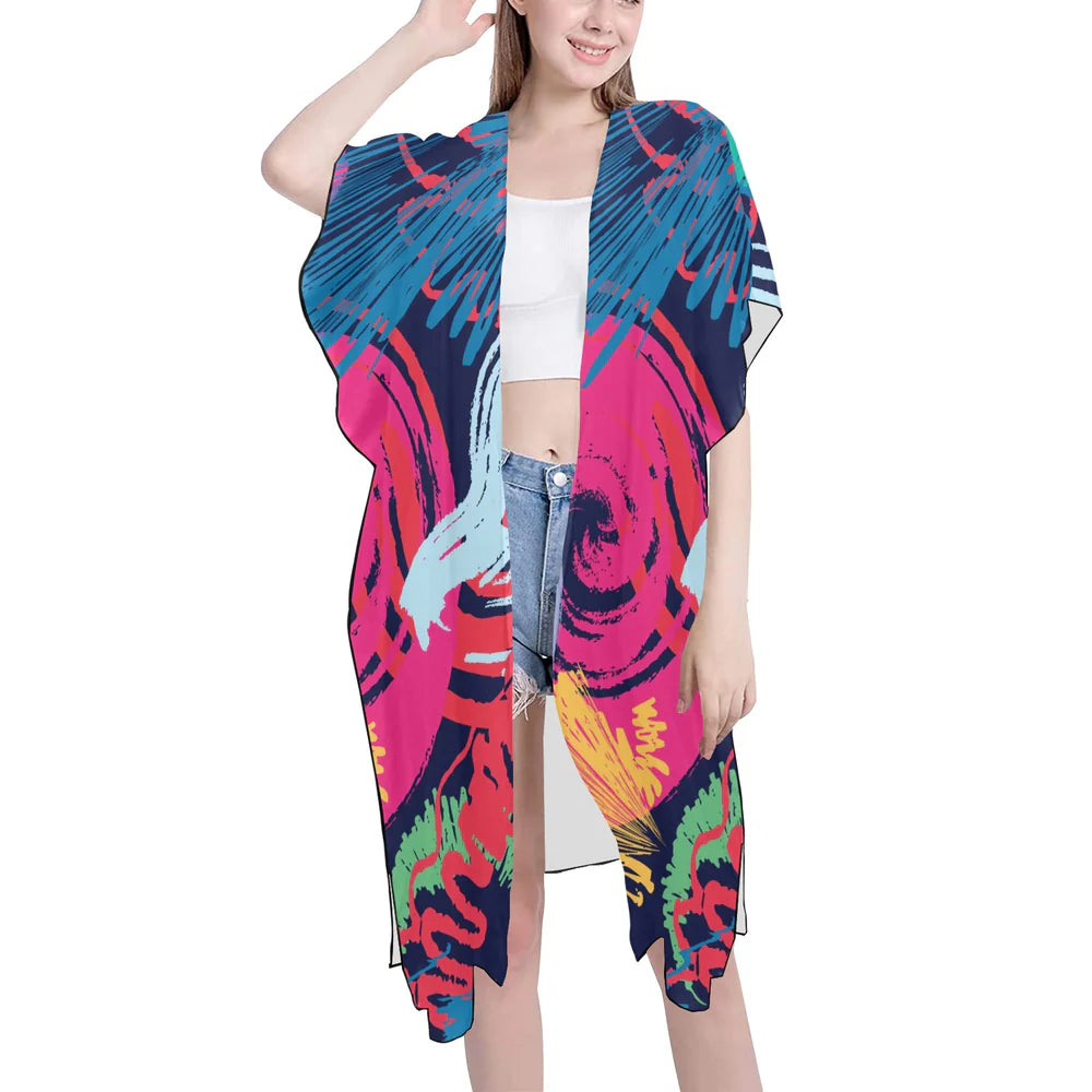 Women's Mid-Length Chiffon Cover-Up with Side Slits (H50)