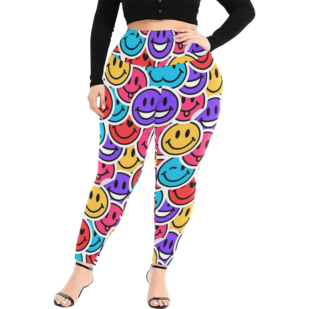 Women's Plus Size High-Waist Leggings (Model L45)
