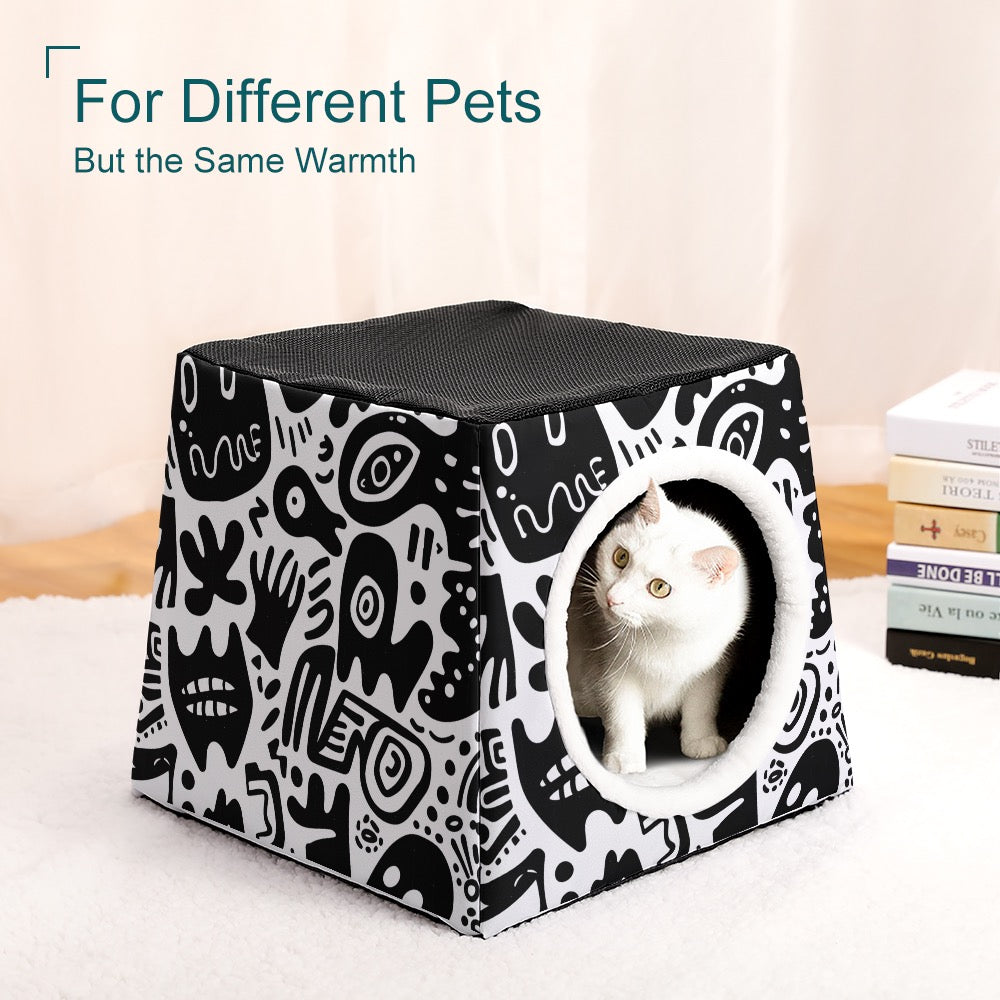 Monochrome Doodle All-Over Print Pet House