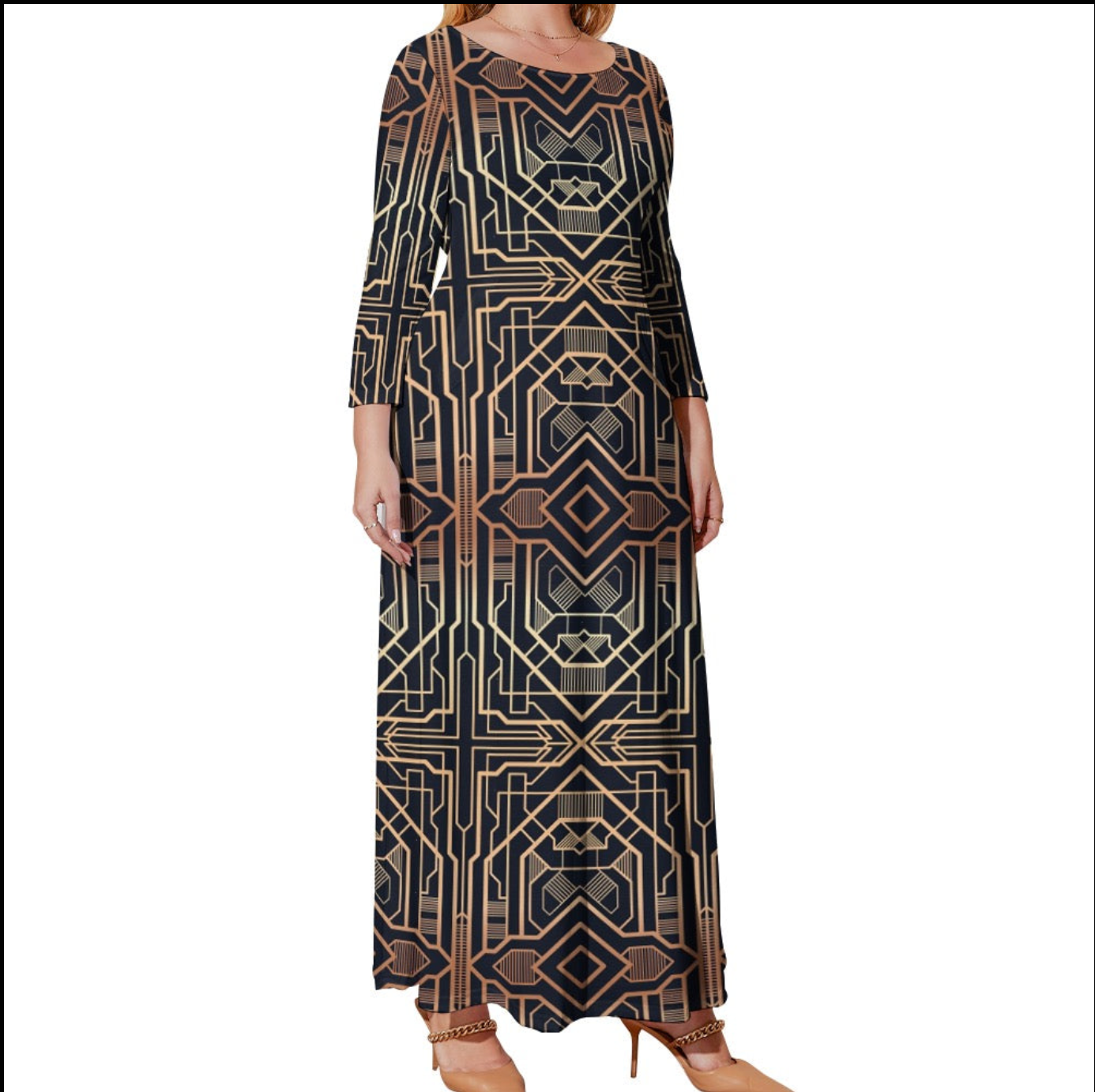 Women's Plus Size Loose Crew Neck Long Sleeve Dress