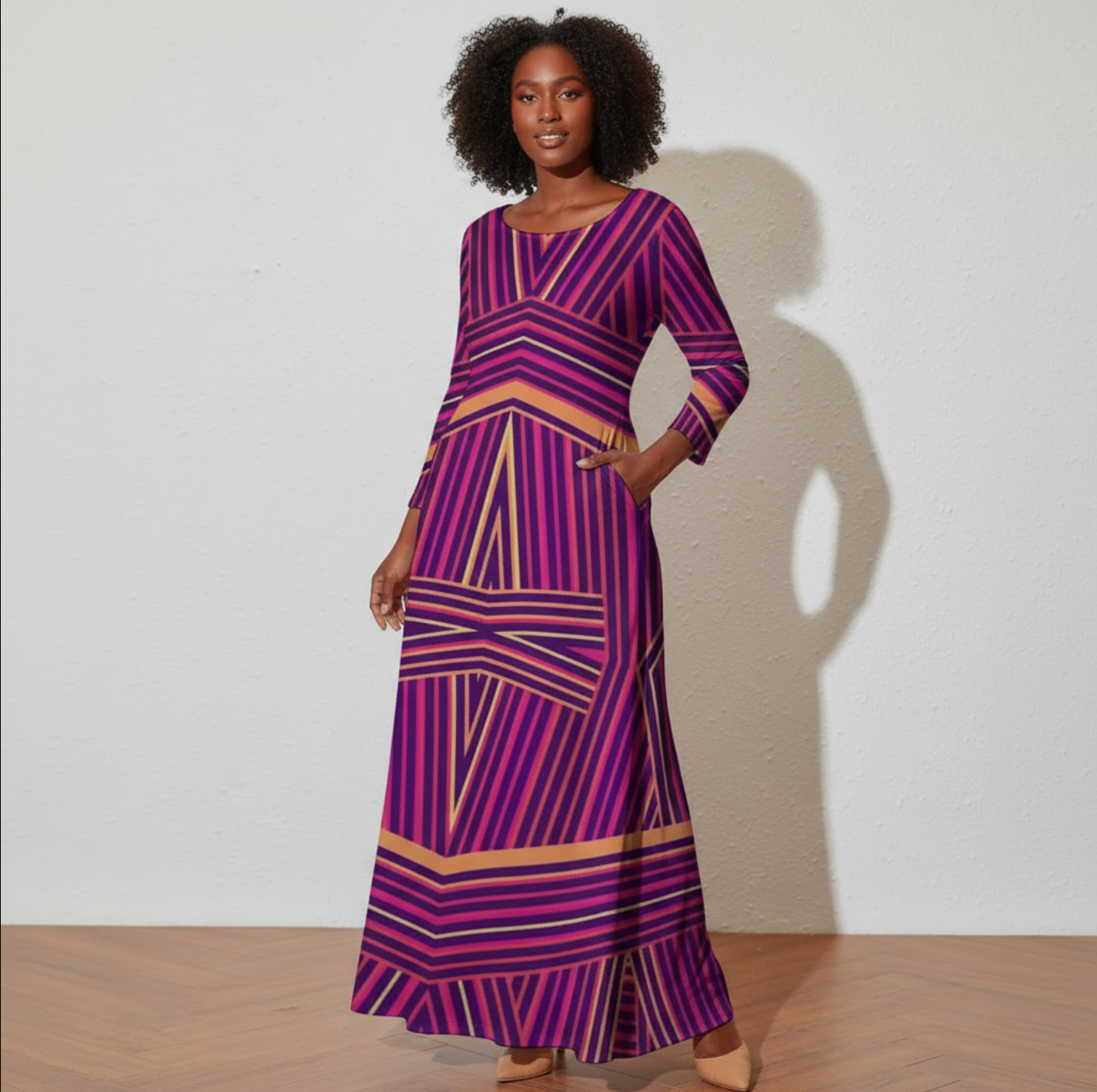 Women's Plus Size Loose Crew Neck Long Sleeve Dress