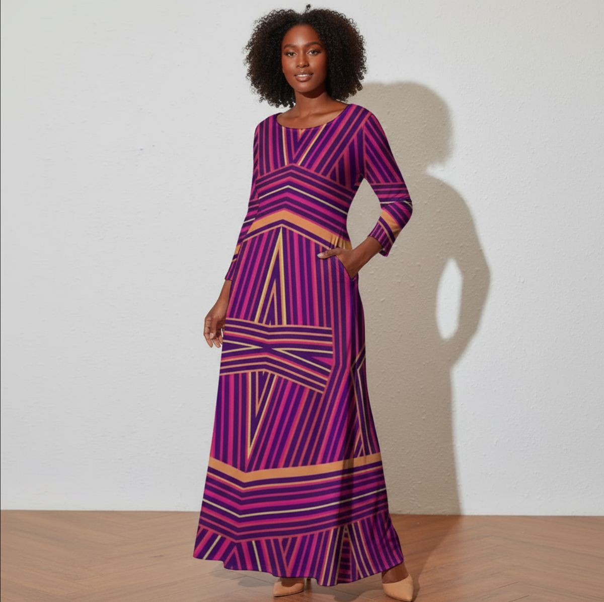 Women's Plus Size Loose Crew Neck Long Sleeve Dress