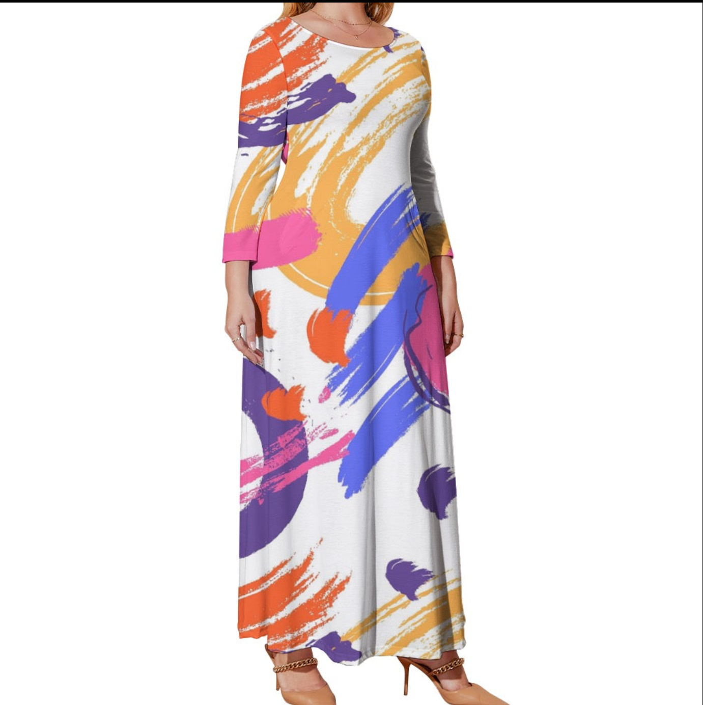 Women's Plus Size Loose Crew Neck Long Sleeve Dress