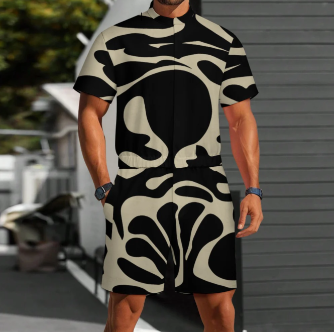 Men's one piece jumpsuit Short sleeved jumpsuit