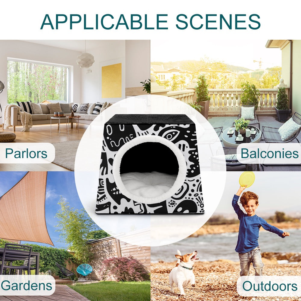 Monochrome Doodle All-Over Print Pet House