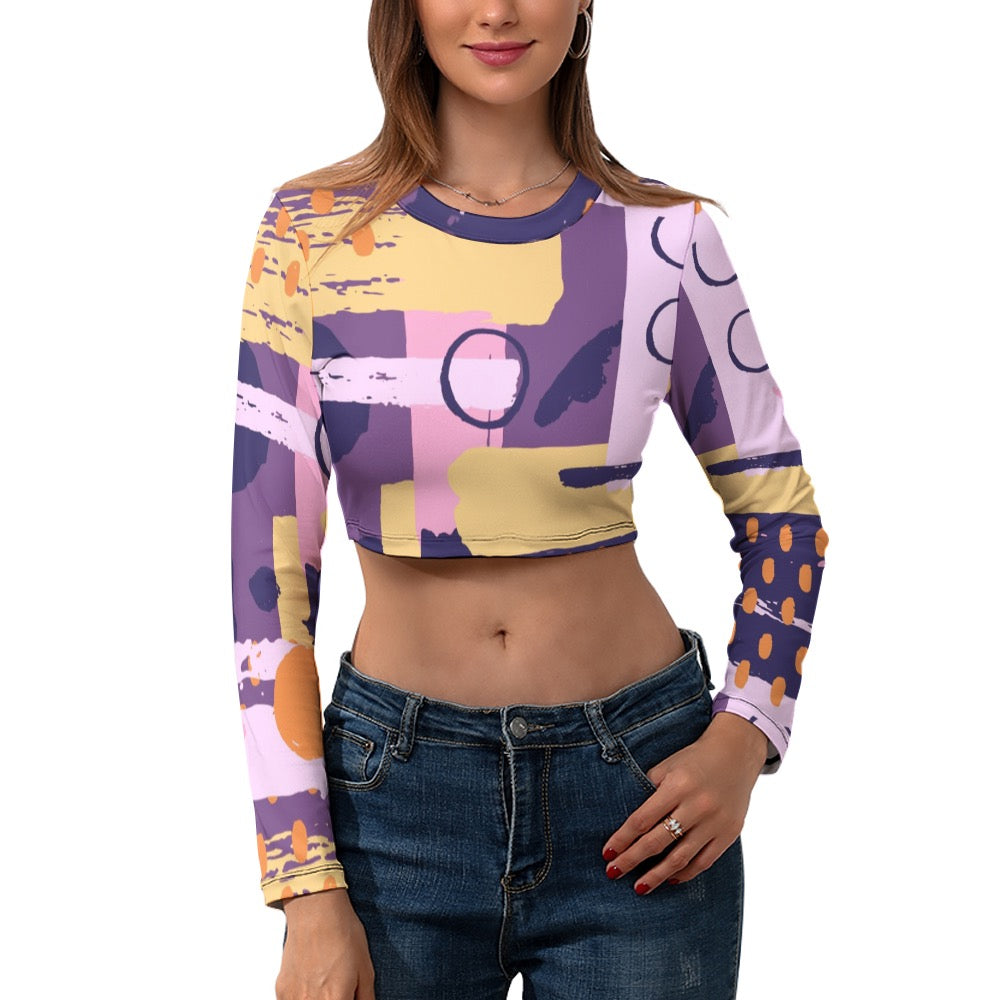 Women's Long Sleeve Round Neck Crop Top