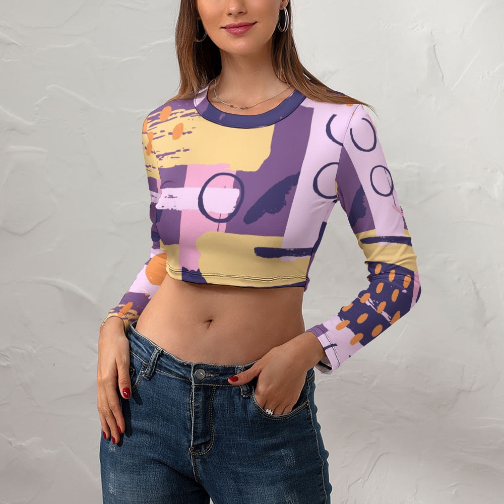 Women's Long Sleeve Round Neck Crop Top