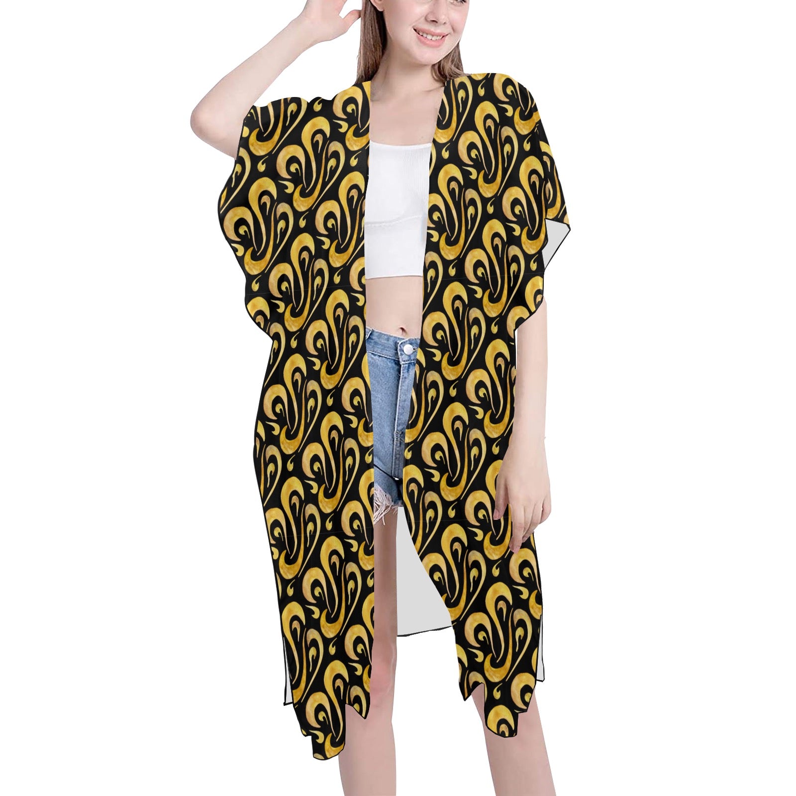 Women's Mid-Length Chiffon Cover-Up with Side Slits (H50)