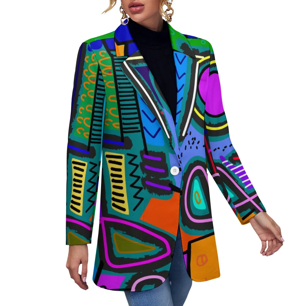 Women's Afrocentric Geometric Print Blazer Jacket