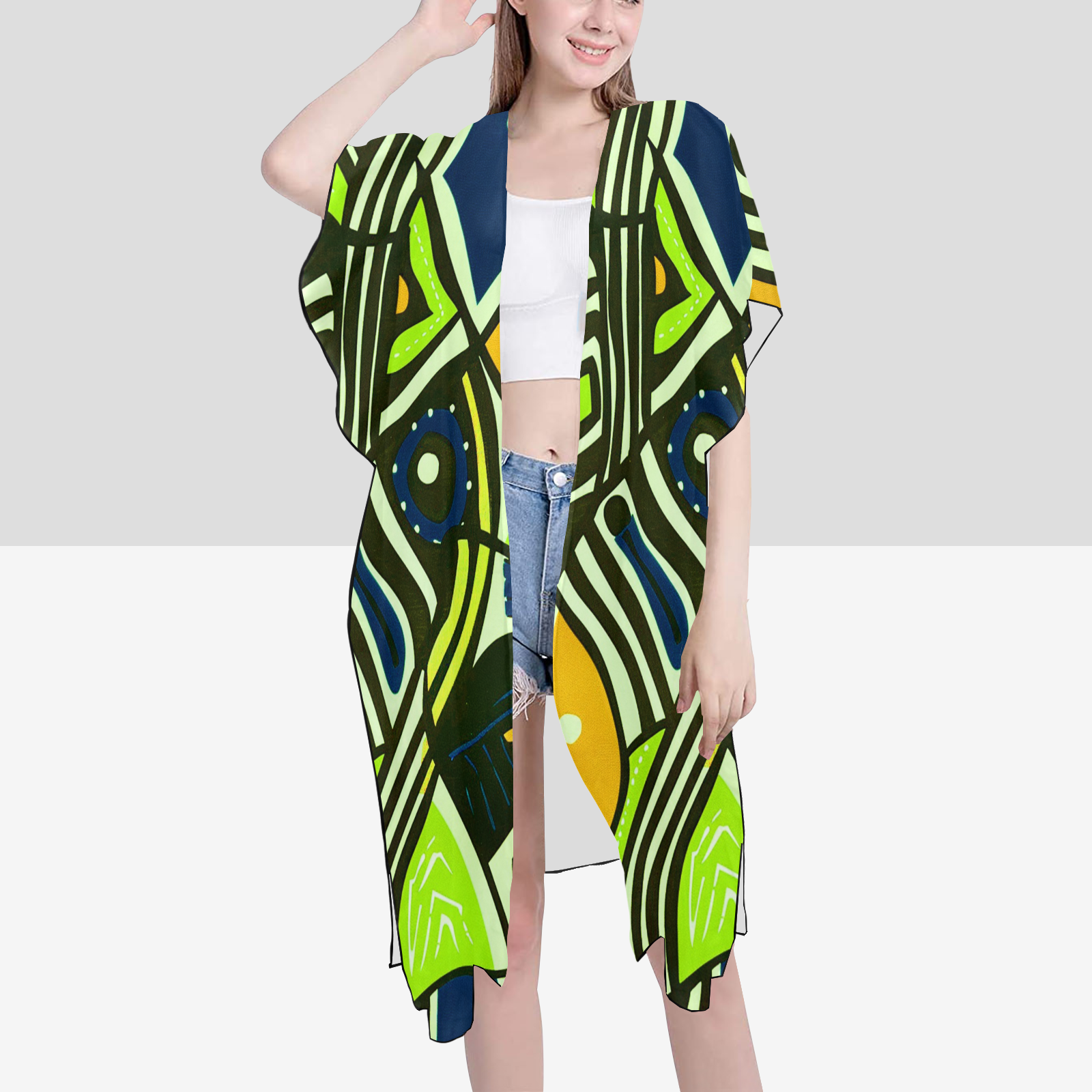 Women's Mid-Length Chiffon Cover-Up with Side Slits (H50)