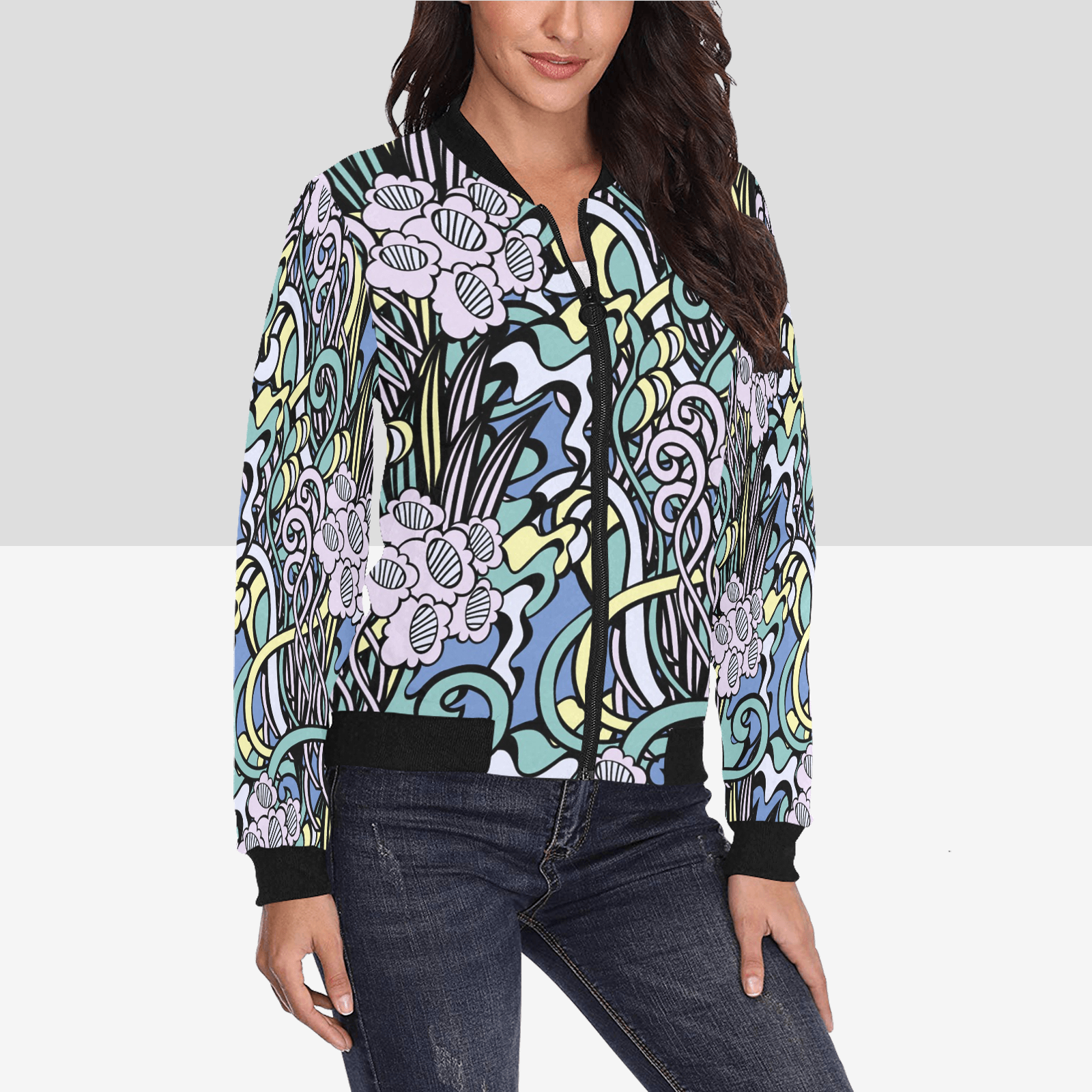 Women's All-Over Print Bomber Jacket