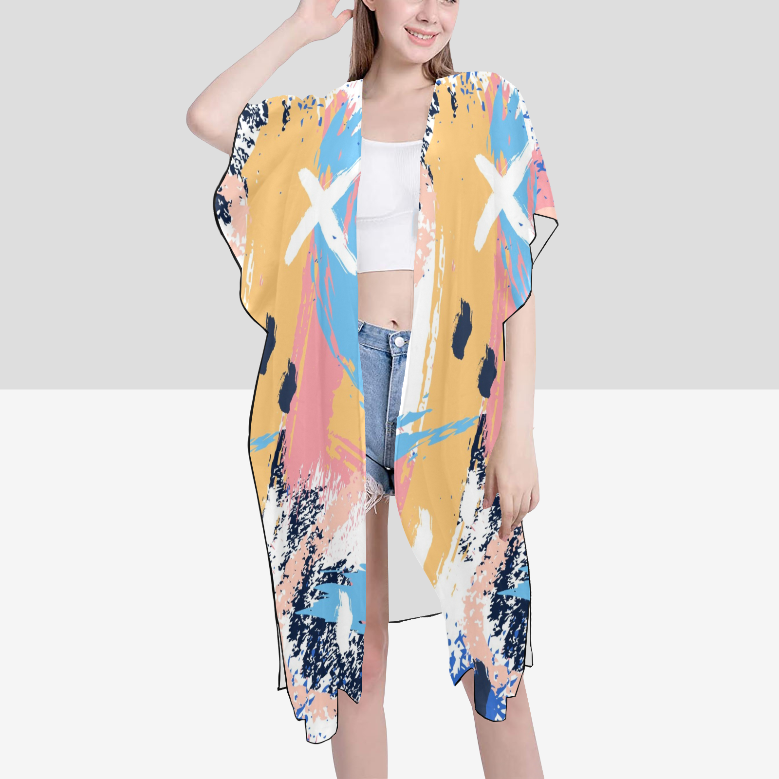 Women's Mid-Length Chiffon Cover-Up with Side Slits (H50)