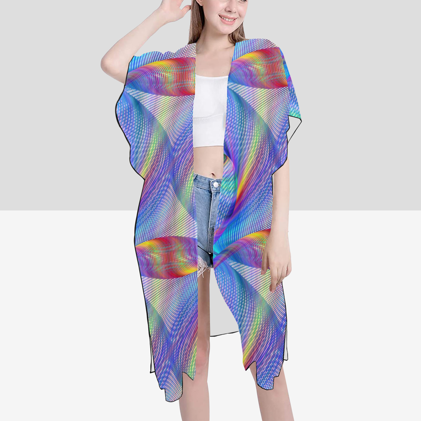 Women's Mid-Length Chiffon Cover-Up with Side Slits (H50)