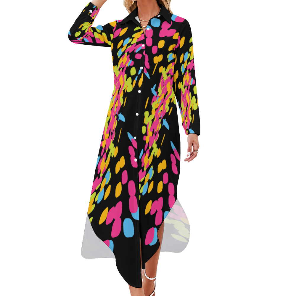 Women's Button-Front Long Sleeve Collared Dress