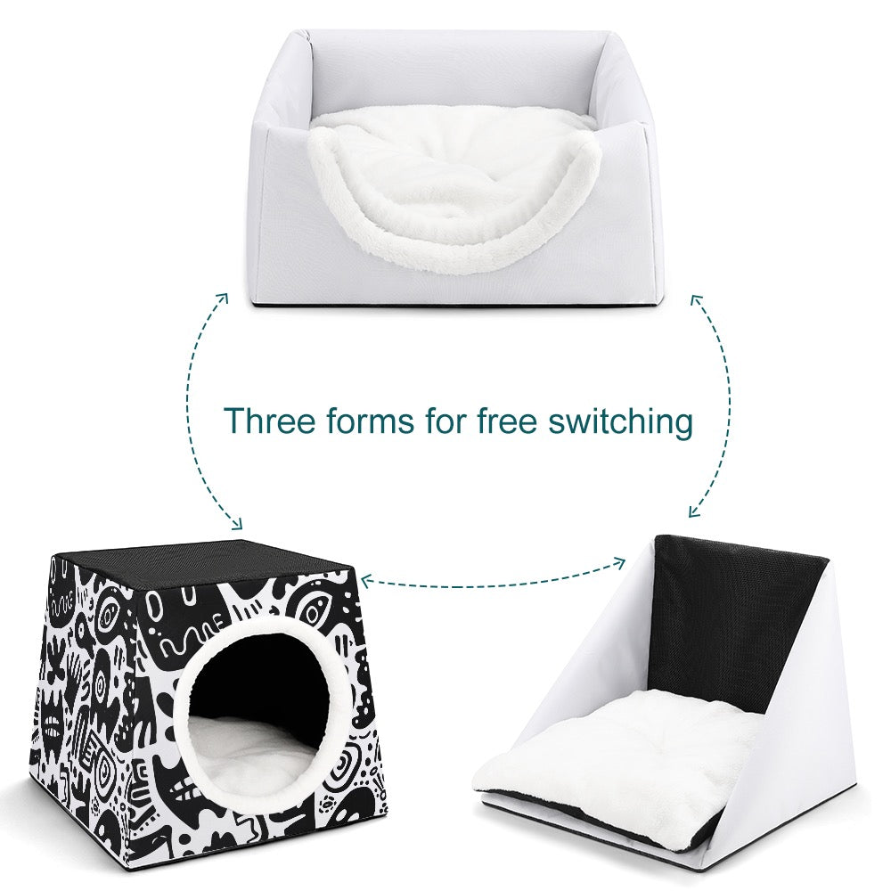 Monochrome Doodle All-Over Print Pet House