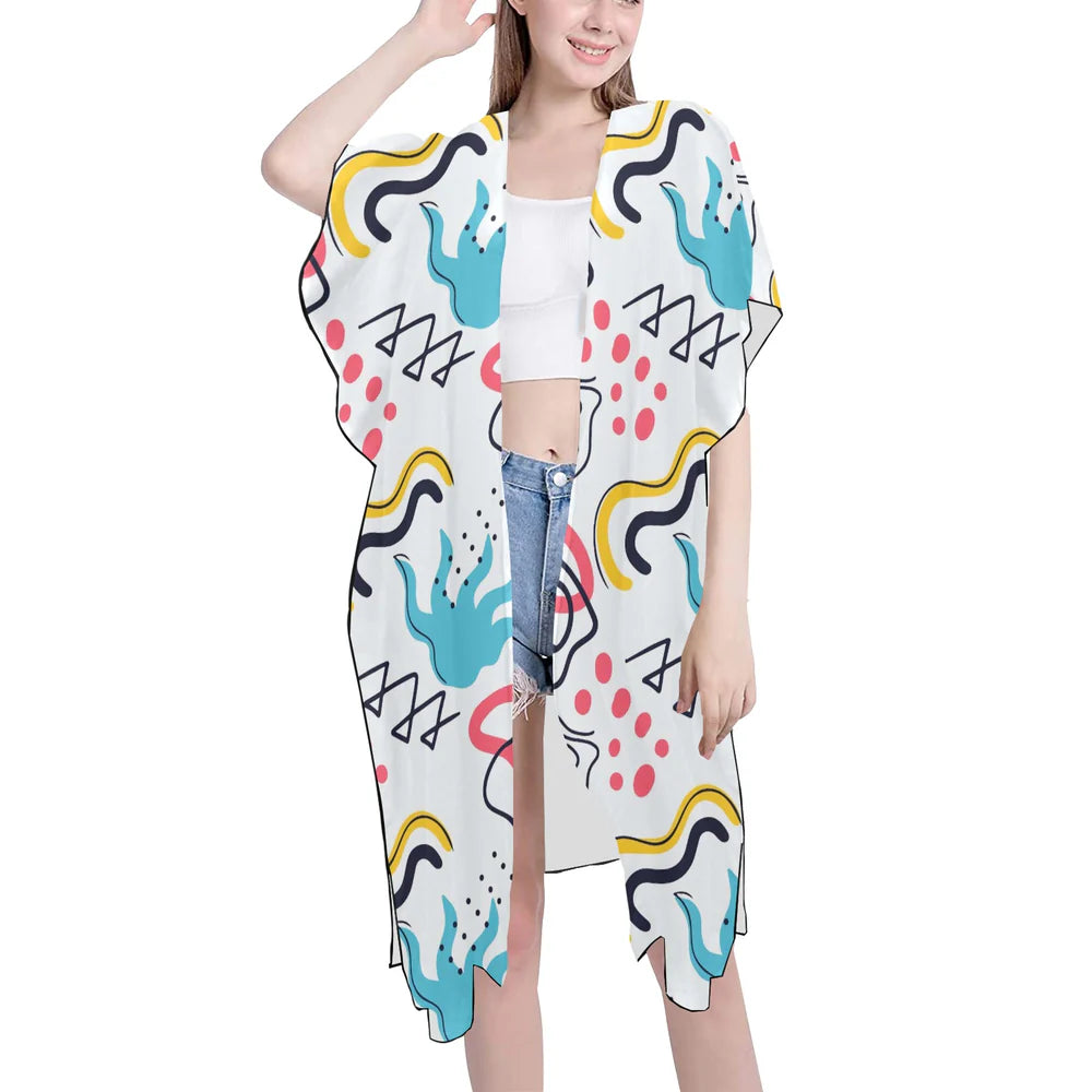Women's Mid-Length Chiffon Cover-Up with Side Slits (H50)