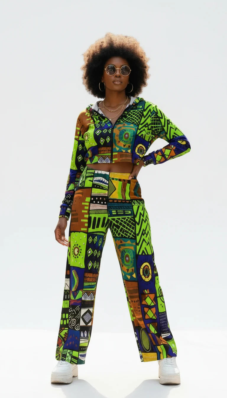 Women's Cropped Zip-Up Hoodie and Wide-Leg Pants Set