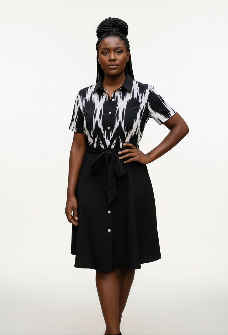 Women's Short Sleeve Collared Shirt Dress