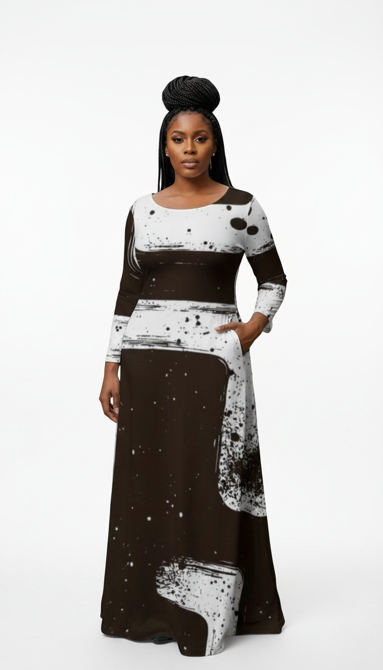 Women's Plus Size Loose Crew Neck Long Sleeve Dress