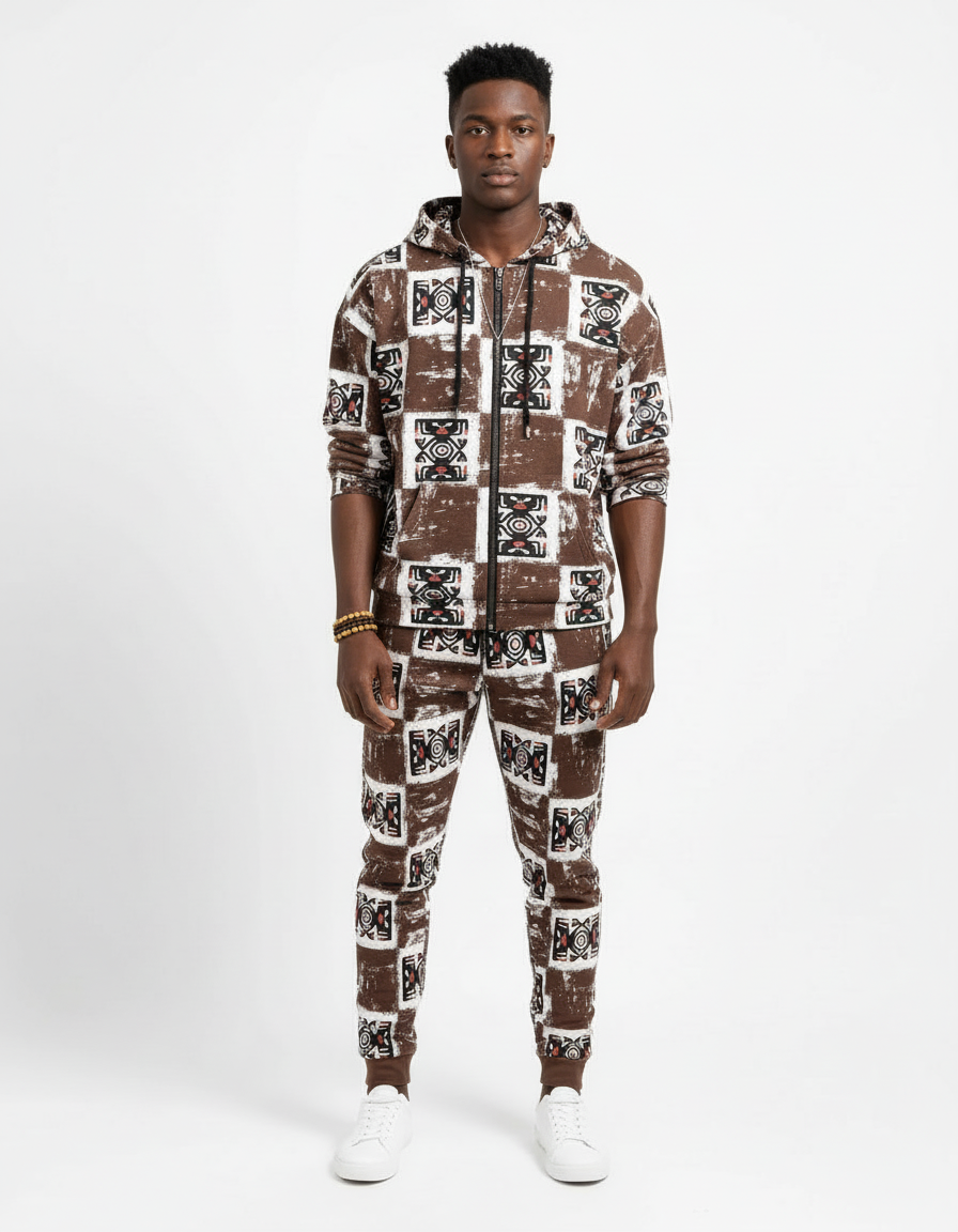 Men's All-Over Print Full-Zip Hoodie Set