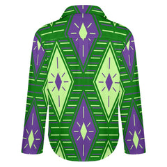 Women's Block Pop Art Long Sleeve Button-Down Hem Shirt