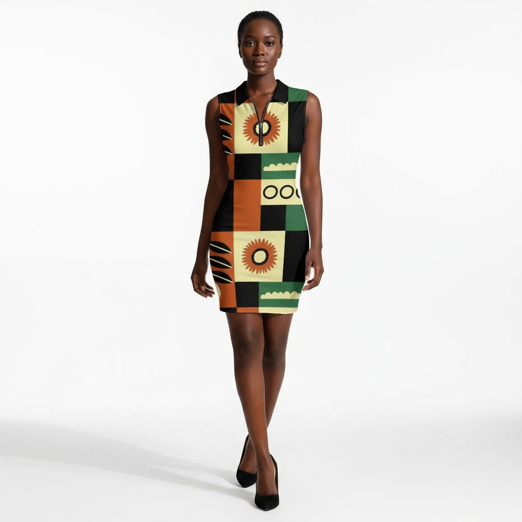 Women's Sleeveless Zip-Neck Bodycon Dress