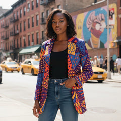 Women's Afrocentric Geometric Print Blazer Jacket
