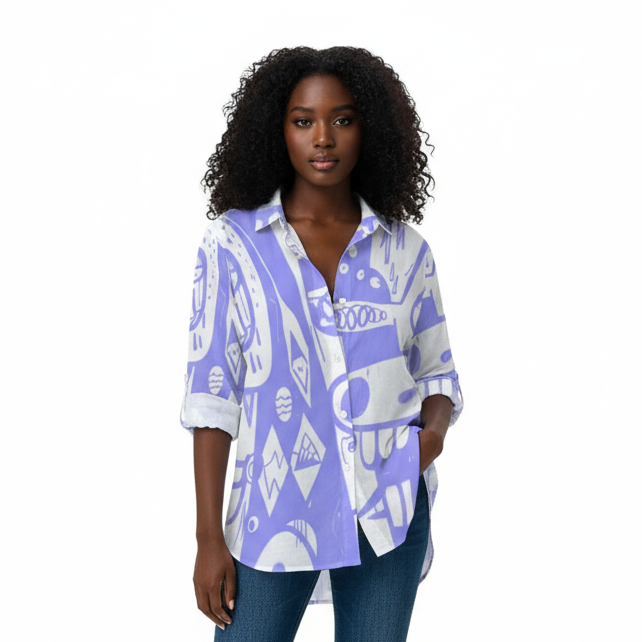 Women's Long Sleeve Irregular Button-Down Hem Shirt