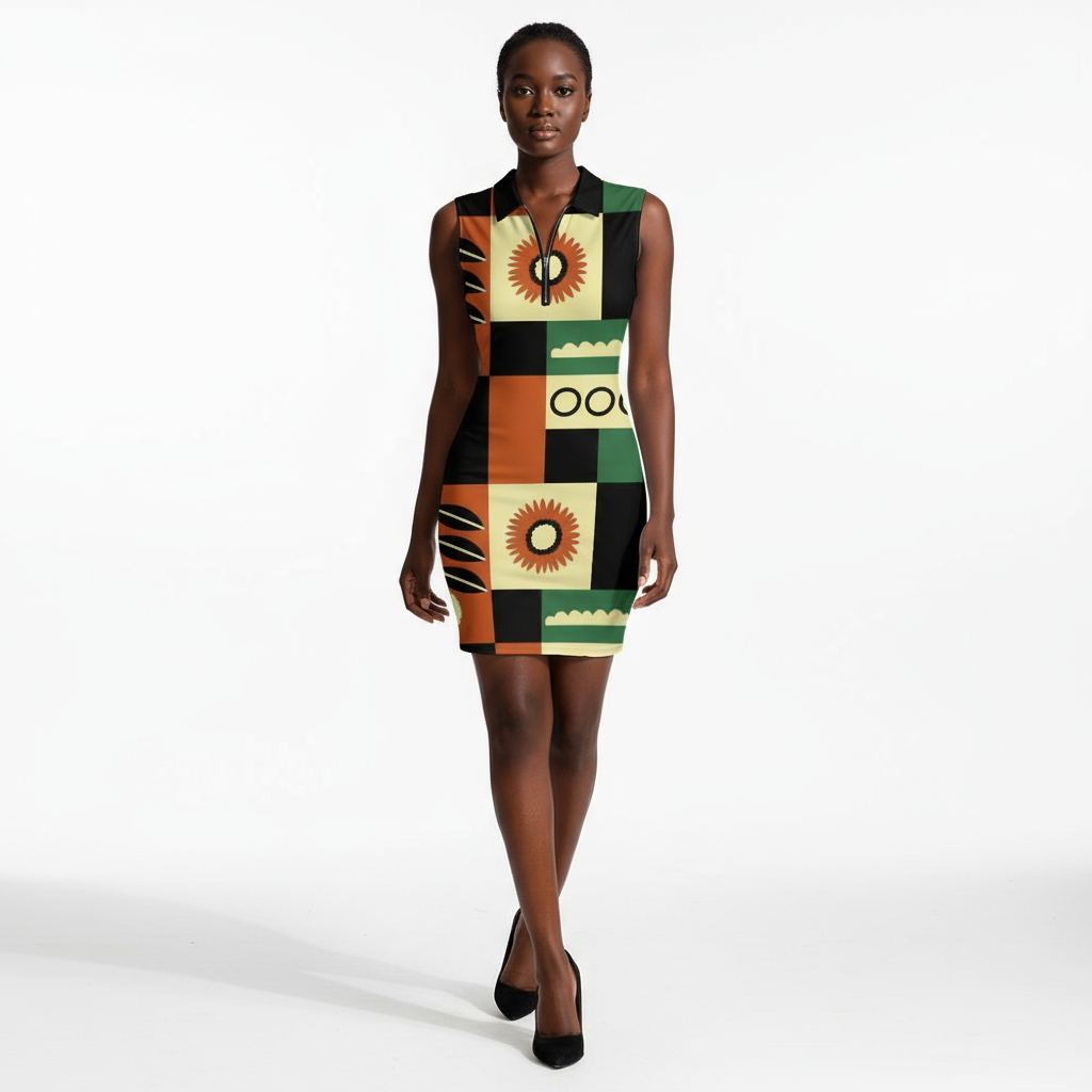 Women's Sleeveless Zip-Neck Bodycon Dress