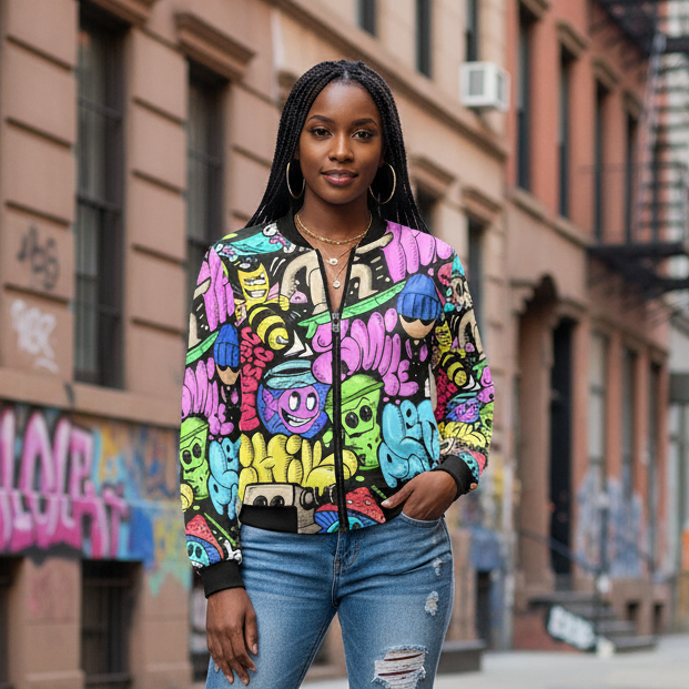 Women's All-Over Print Bomber Jacket