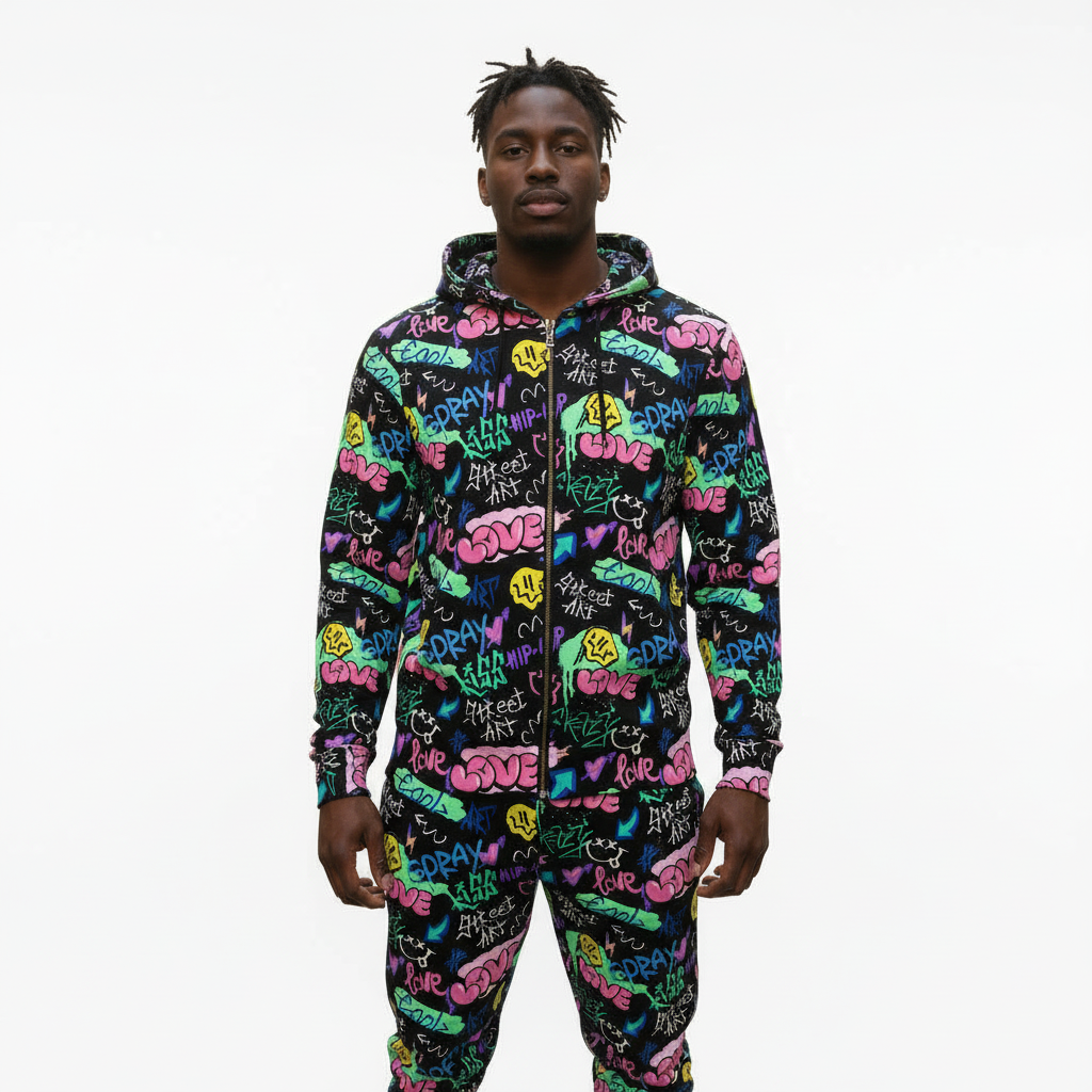 Men's All-Over Print Full-Zip Hoodie Set
